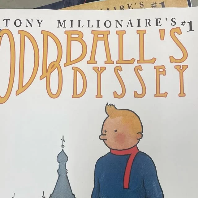 Pale comic cover detail with Oddball's Odyssey title lettering and small character art